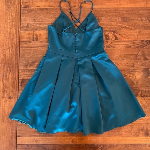 Lulus Truly Loved Teal Satin Skater Dress Size S - Picture 3 of 10